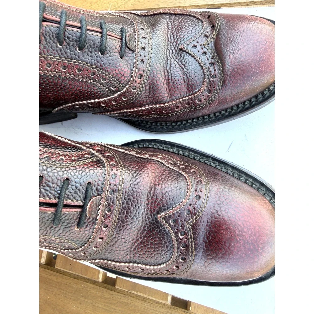 Bugatchi Italy Oxford Burgundy Leather Wingtip Almond Toe Lace Up Shoes Size 8